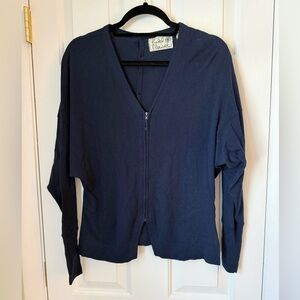 Anthropologie Navy Blue Zip-Up Cardigan with Button Detail in Back | Small